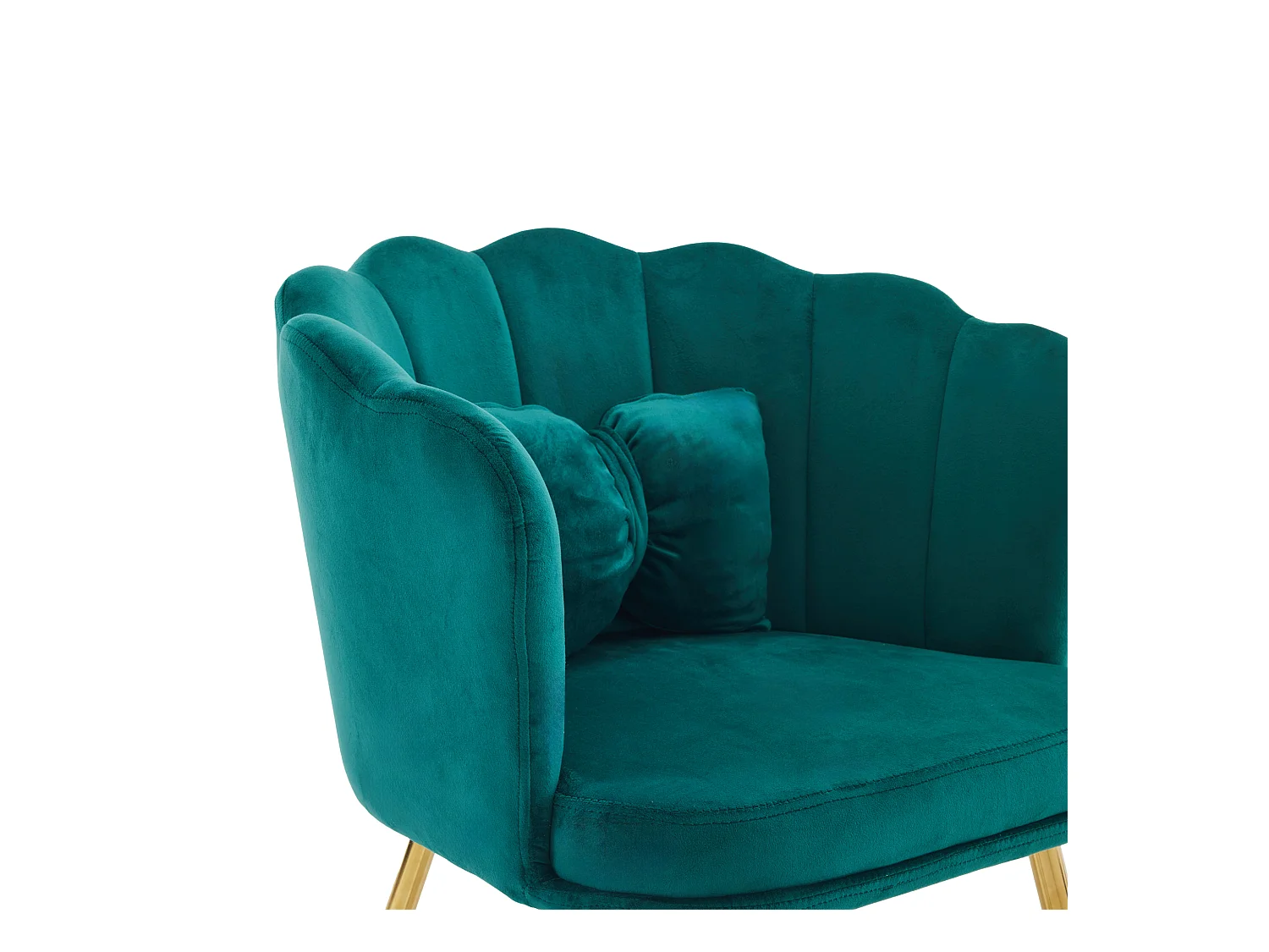 Set de 2 chaises modernes en velours, design à dossier en pétale, coussin lombaire papillon, pieds métalliques dorés, vert (63x58x77 cm)