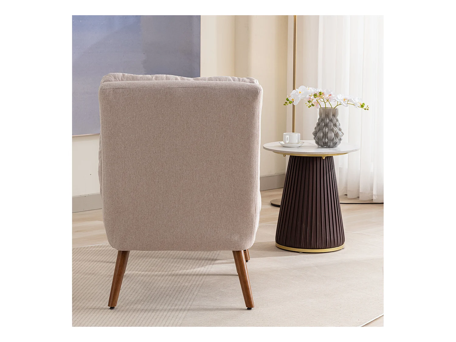 Fauteuil de salon avec repose-pieds, dossier réglable sur 5 positions, inclinable, avec rangement latéral, beige, (65x96.5x60 cm)
