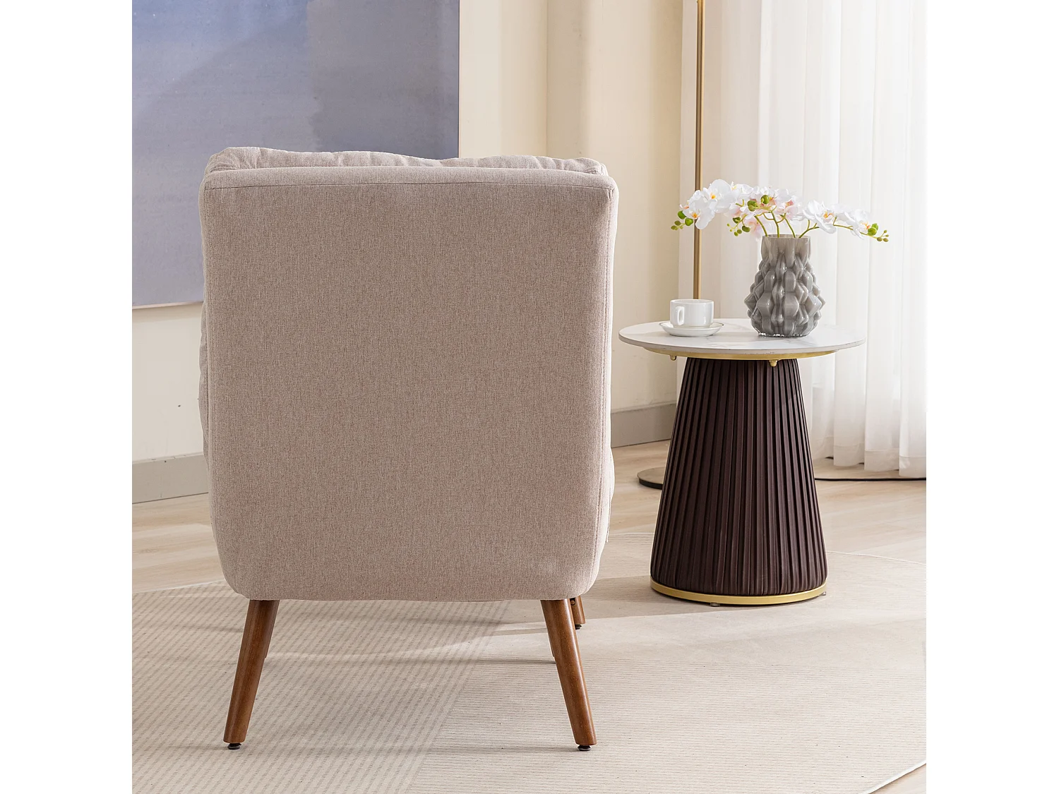 Fauteuil de salon avec repose-pieds, dossier réglable sur 5 positions, inclinable, avec rangement latéral, beige, (65x96.5x60 cm)