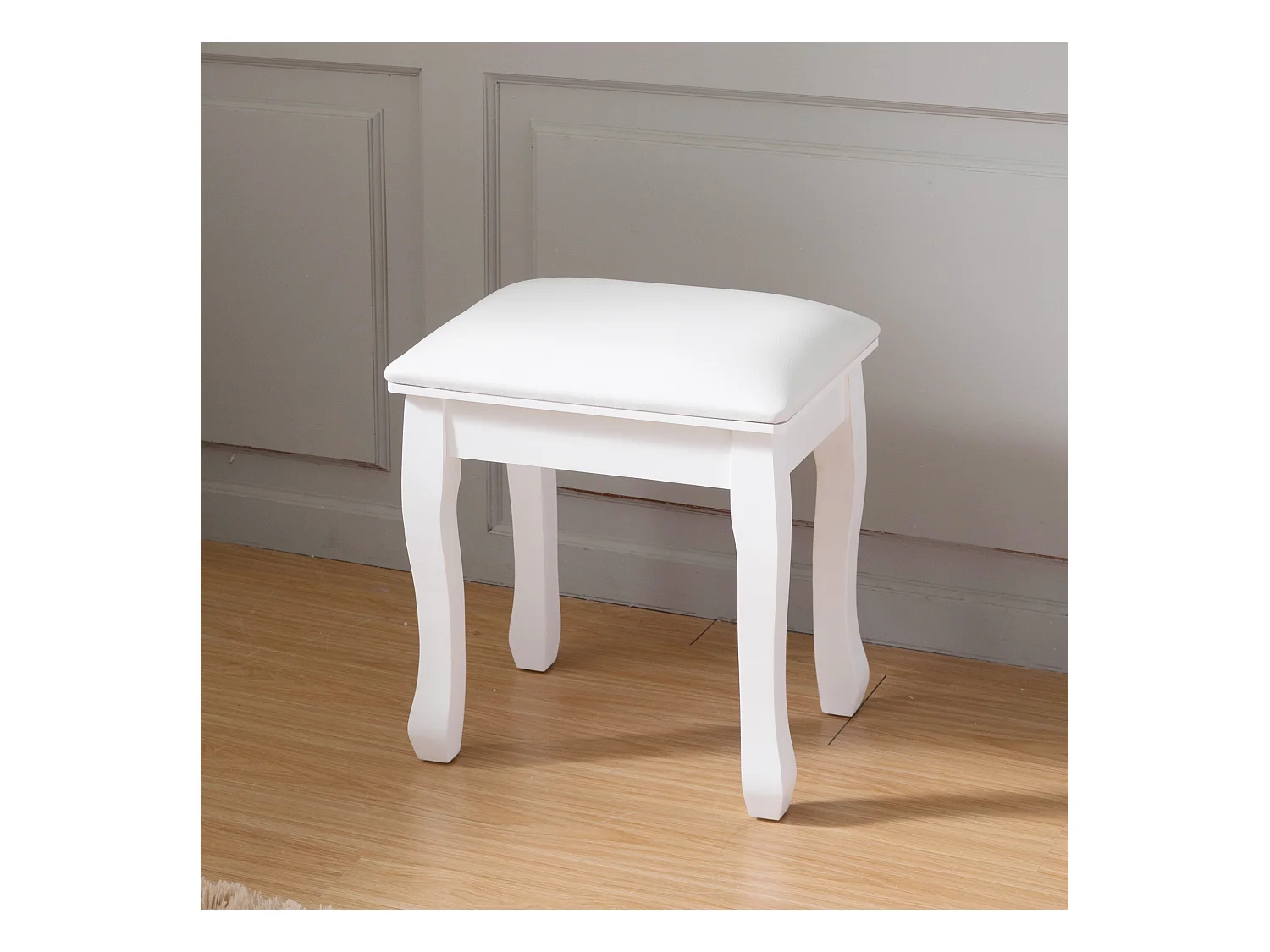 Tabouret de maquillage, fauteuil rembourré pour piano, coton élastique, bois massif blanc (43x33x45 cm)