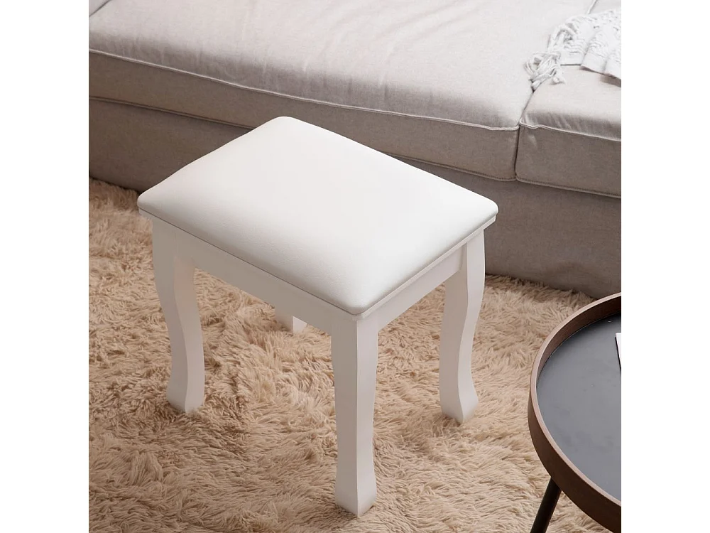Tabouret de maquillage, fauteuil rembourré pour piano, coton élastique, bois massif blanc (43x33x45 cm)
