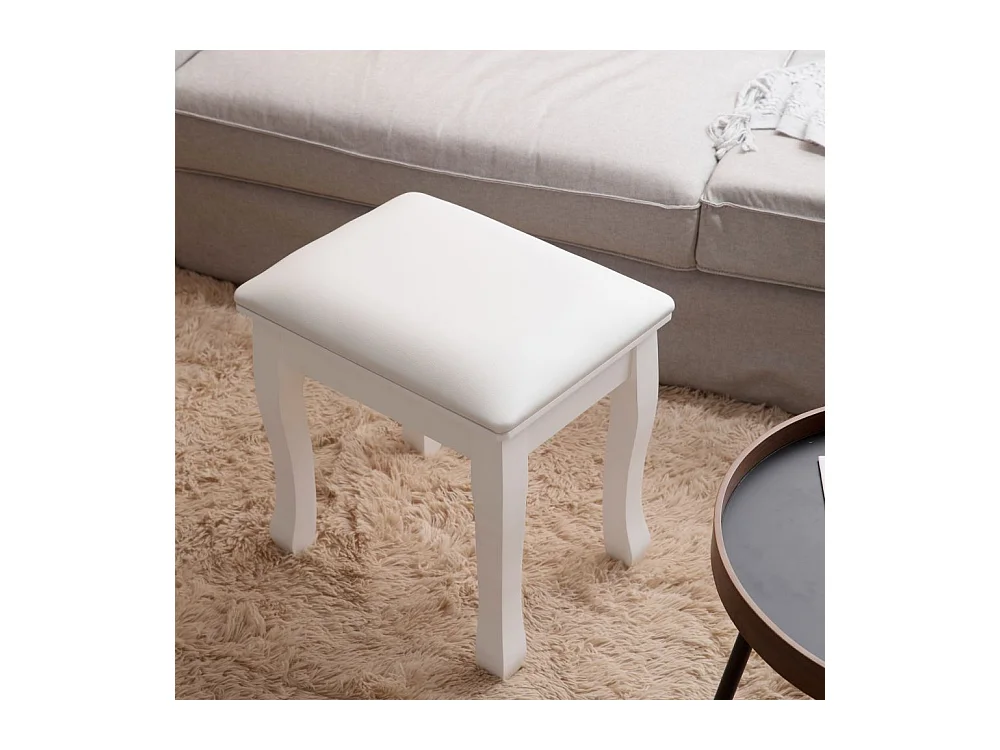 Tabouret de maquillage, fauteuil rembourré pour piano, coton élastique, bois massif blanc (43x33x45 cm)