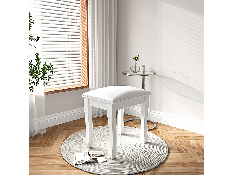 Tabouret de maquillage, fauteuil rembourré pour piano, coton élastique, bois massif blanc (43x33x45 cm)