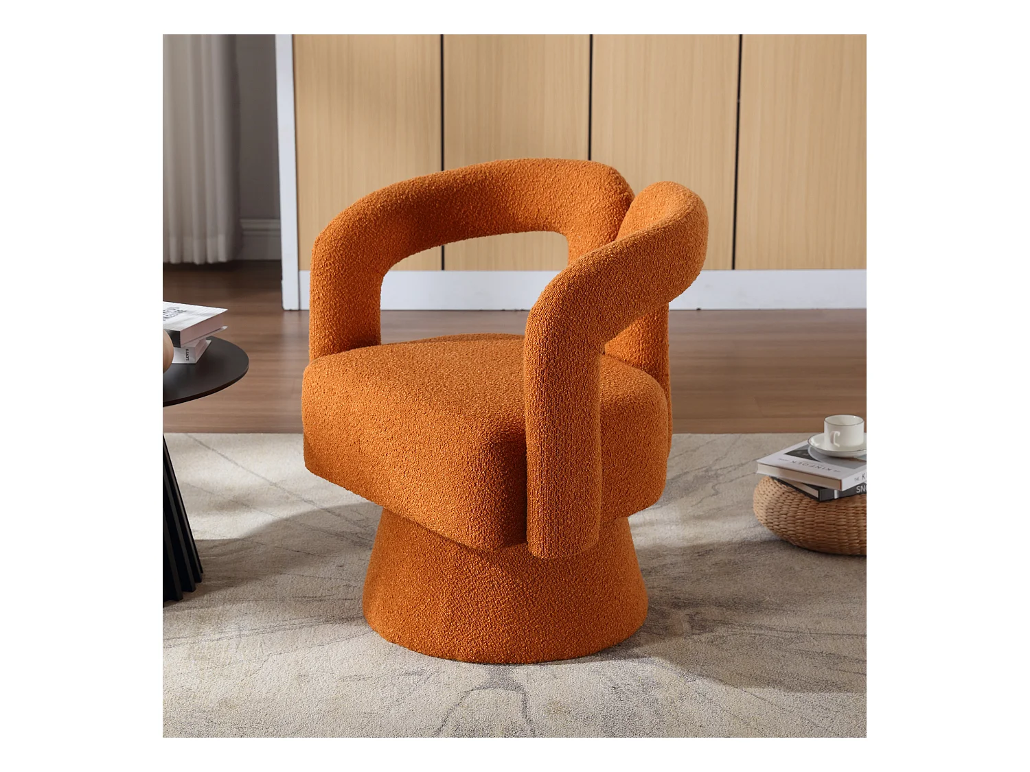Chaise pivotante 360° en velours, design moderne, avec dossier arrondi et base métallique dorée (67x55x74 cm)