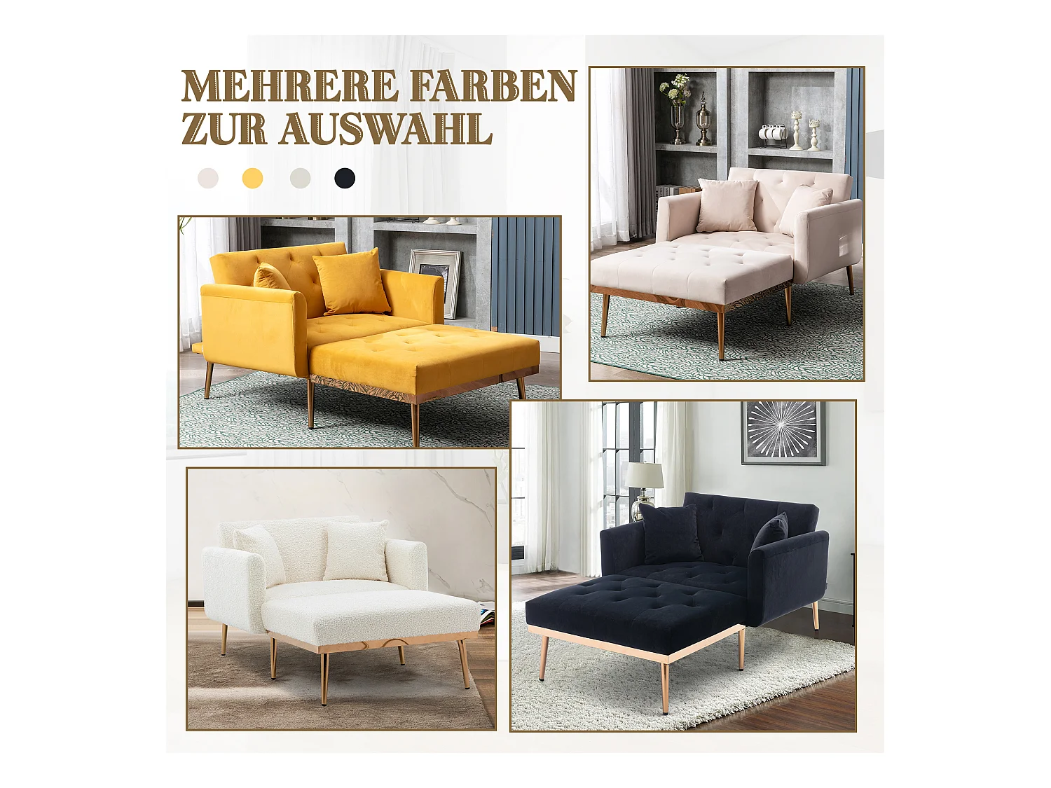 Fauteuil Moderne avec Dossier Réglable, Fauteuil Relax, Velours, Moutarde (165x90x77 cm)