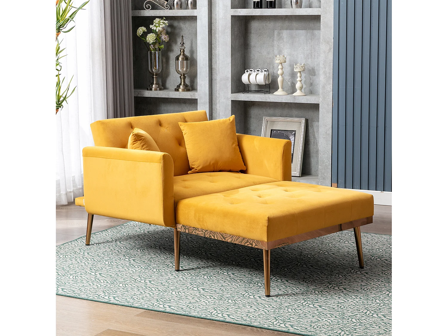 Fauteuil Moderne avec Dossier Réglable, Fauteuil Relax, Velours, Moutarde (165x90x77 cm)