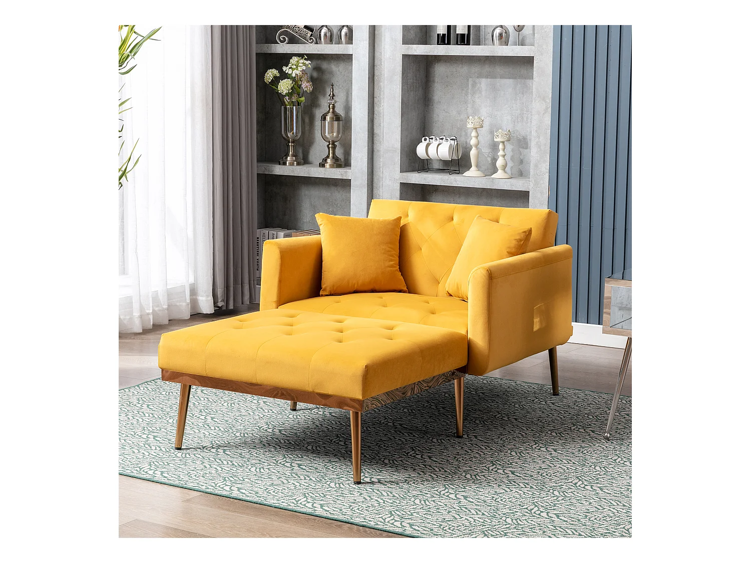 Fauteuil Moderne avec Dossier Réglable, Fauteuil Relax, Velours, Moutarde (165x90x77 cm)