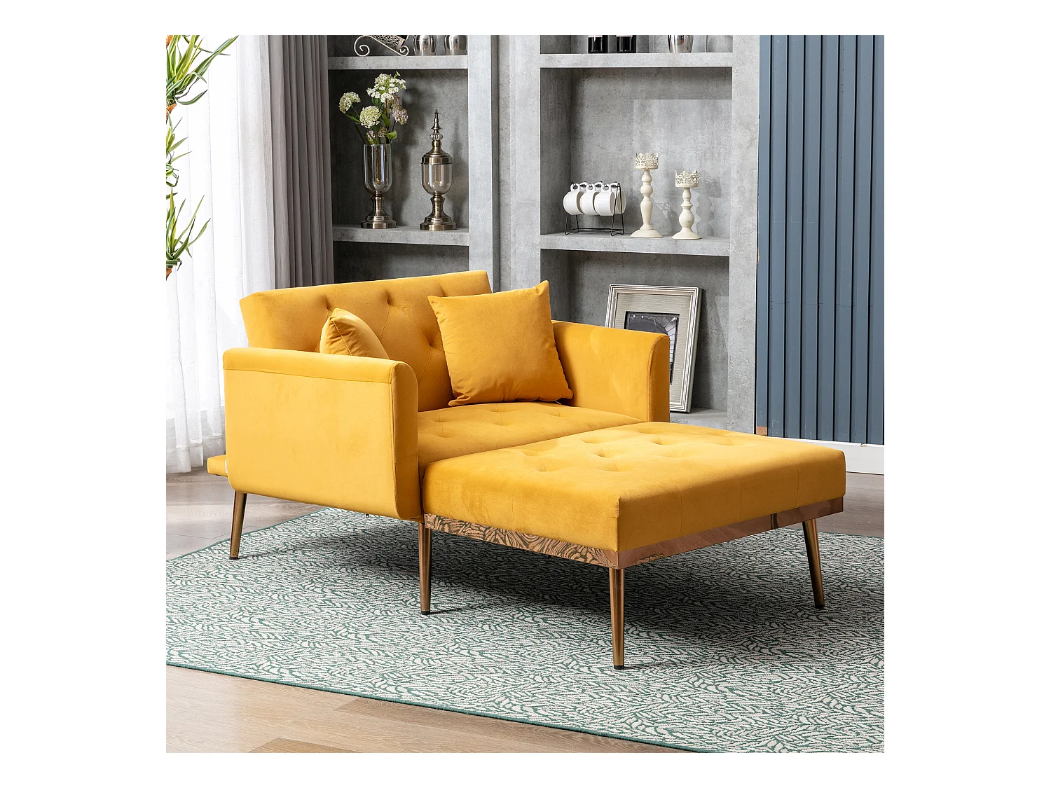 Fauteuil Moderne avec Dossier Réglable, Fauteuil Relax, Velours, Moutarde (165x90x77 cm)