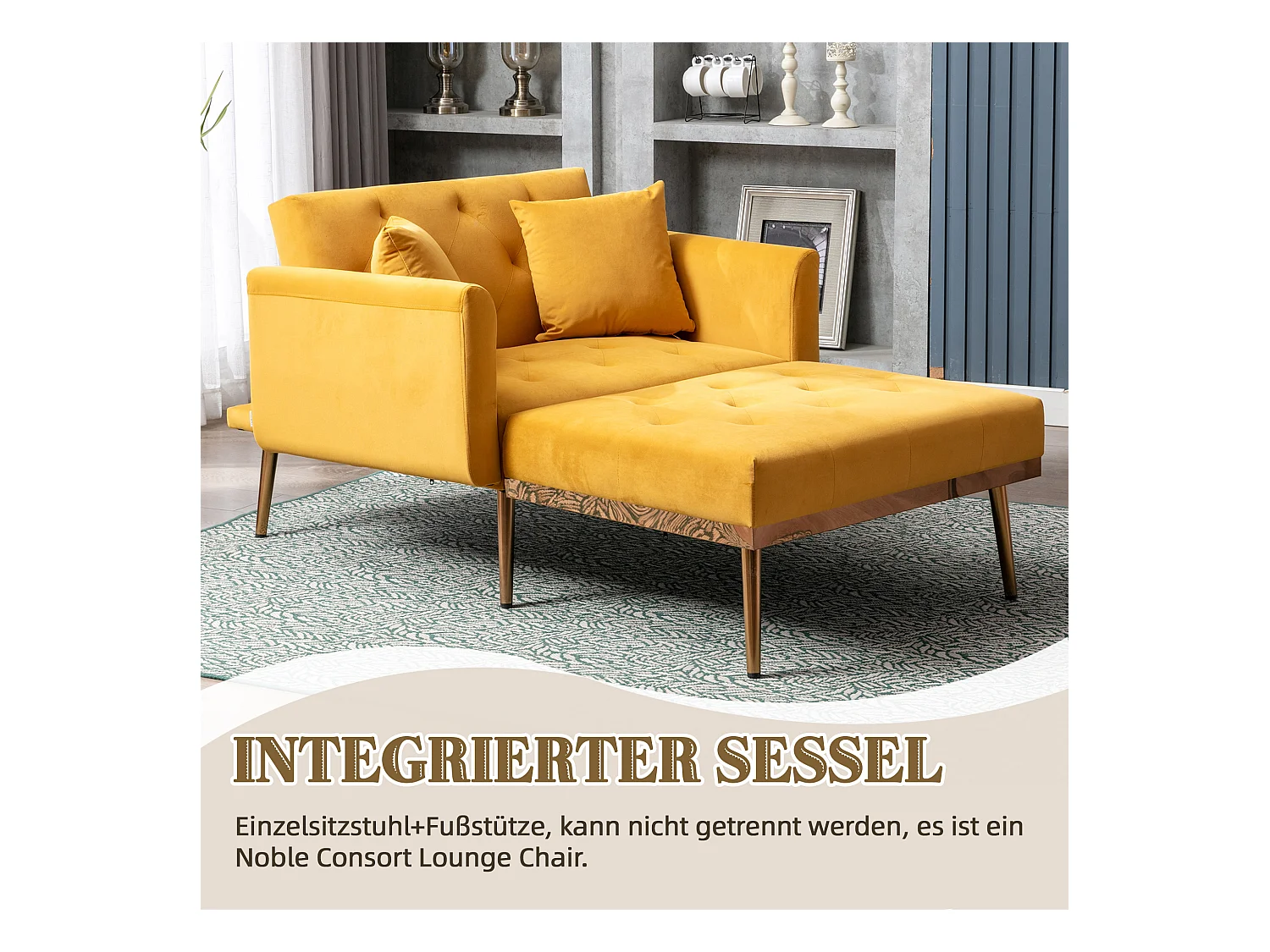 Fauteuil Moderne avec Dossier Réglable, Fauteuil Relax, Velours, Moutarde (165x90x77 cm)