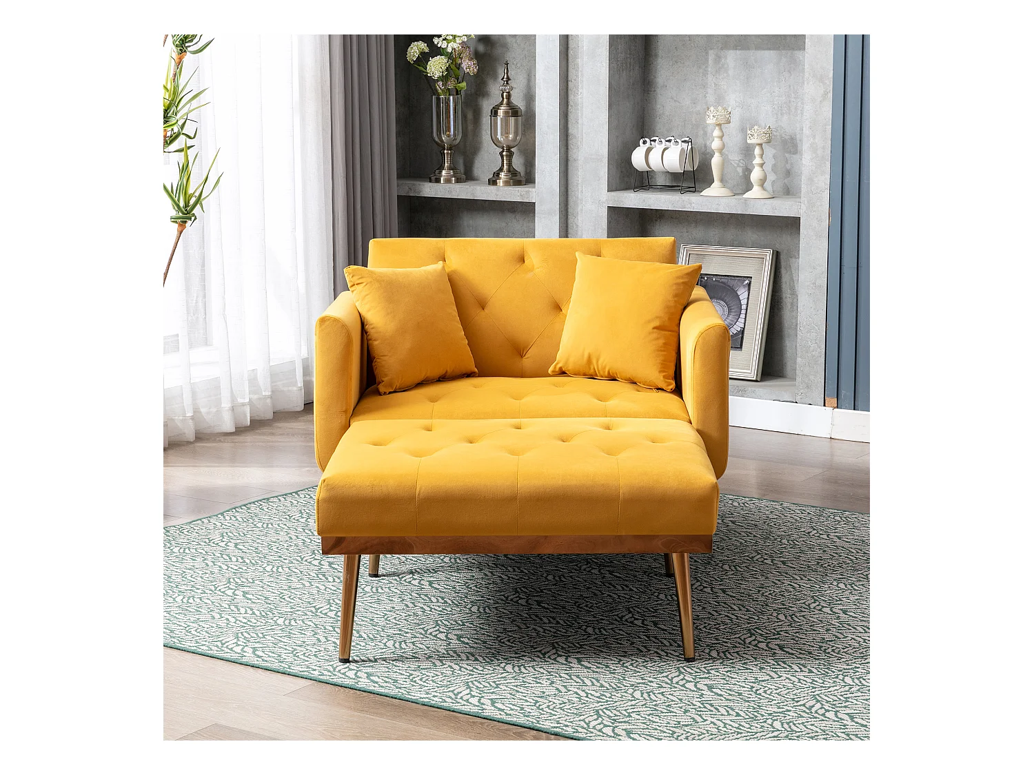 Fauteuil Moderne avec Dossier Réglable, Fauteuil Relax, Velours, Moutarde (165x90x77 cm)