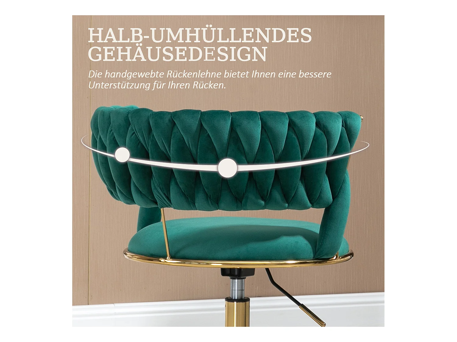 Chaise de bureau pivotante 360° avec dossier en velours, hauteur réglable, ivoire, (62x62x67-77 cm)