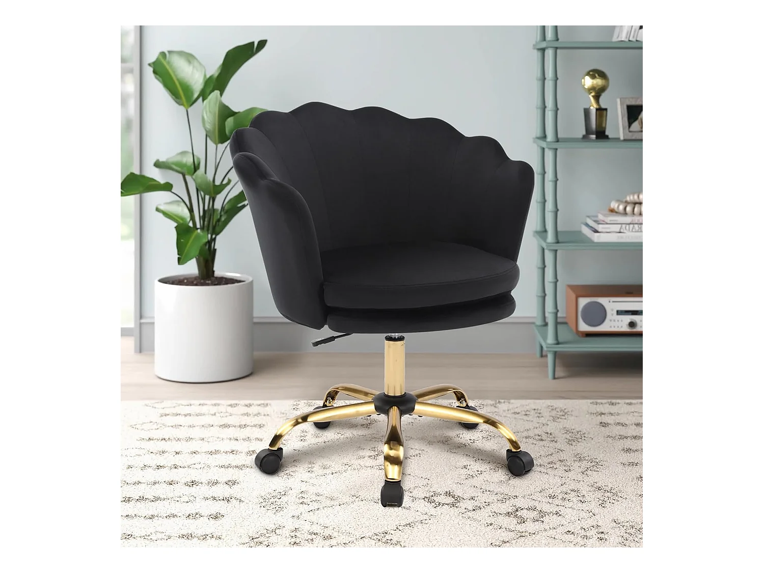 Silla de oficina giratoria de terciopelo con ruedas y altura regulable para dormitorio/taller (73x76x86 cm)