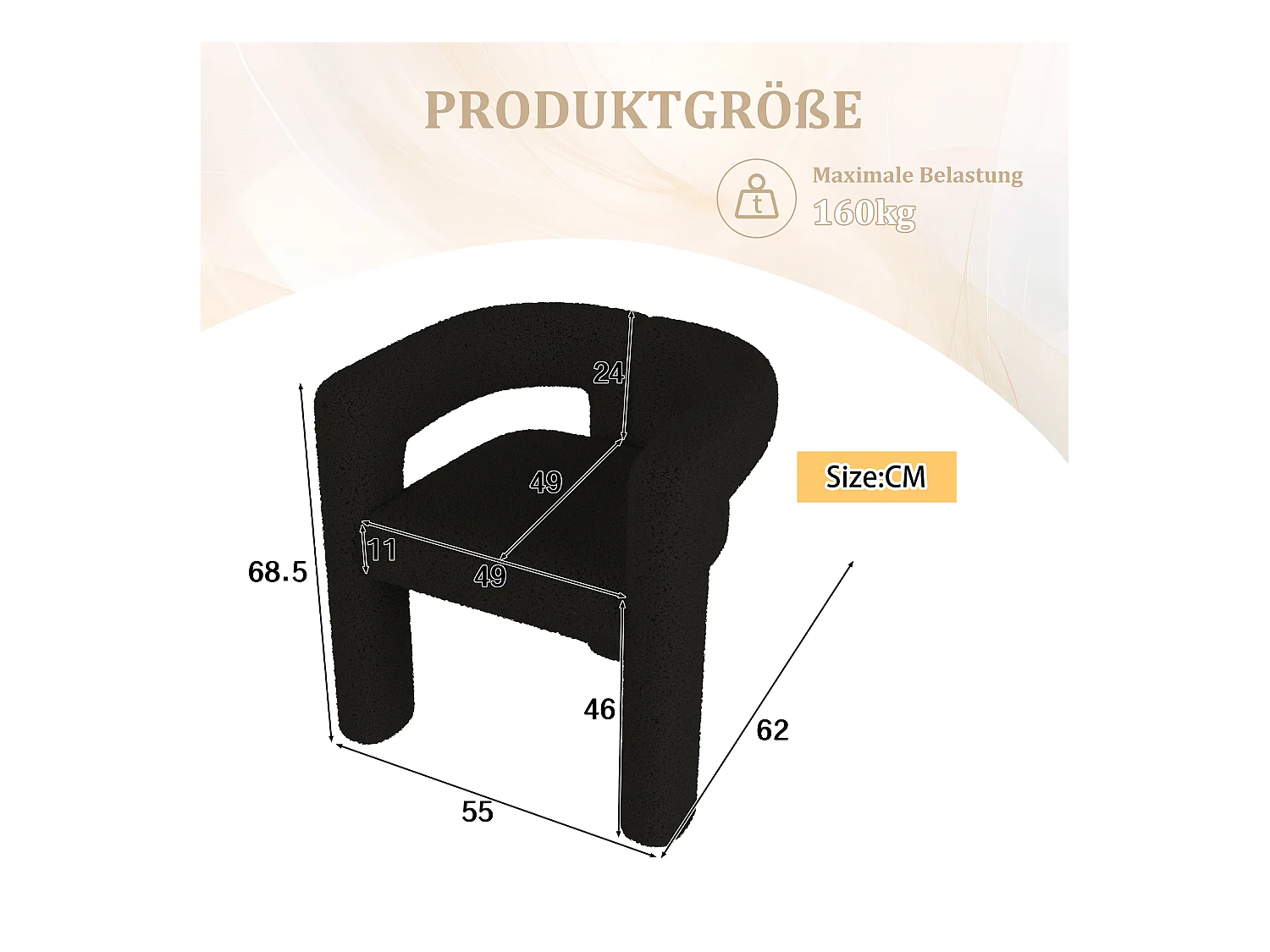 Fauteuil ergonomique en Teddy Flor premium, design unique, confort optimal, couleur noire (62.5x32.5x71 cm)