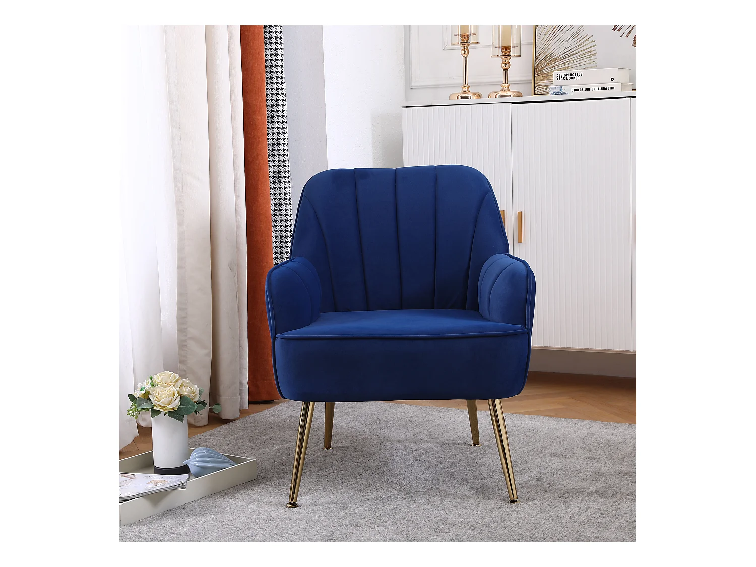 Fauteuil Lounge moderne en velours, design ergonomique, tissu en lin, gris (64x73x78 cm)