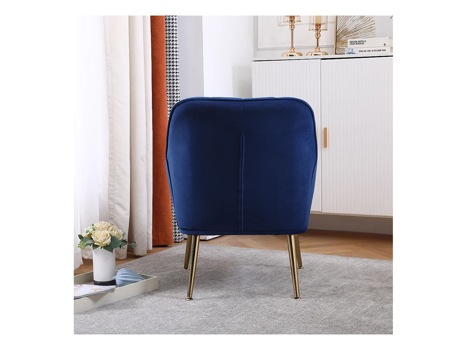 Fauteuil Lounge moderne en velours, design ergonomique, tissu en lin, gris (64x73x78 cm)