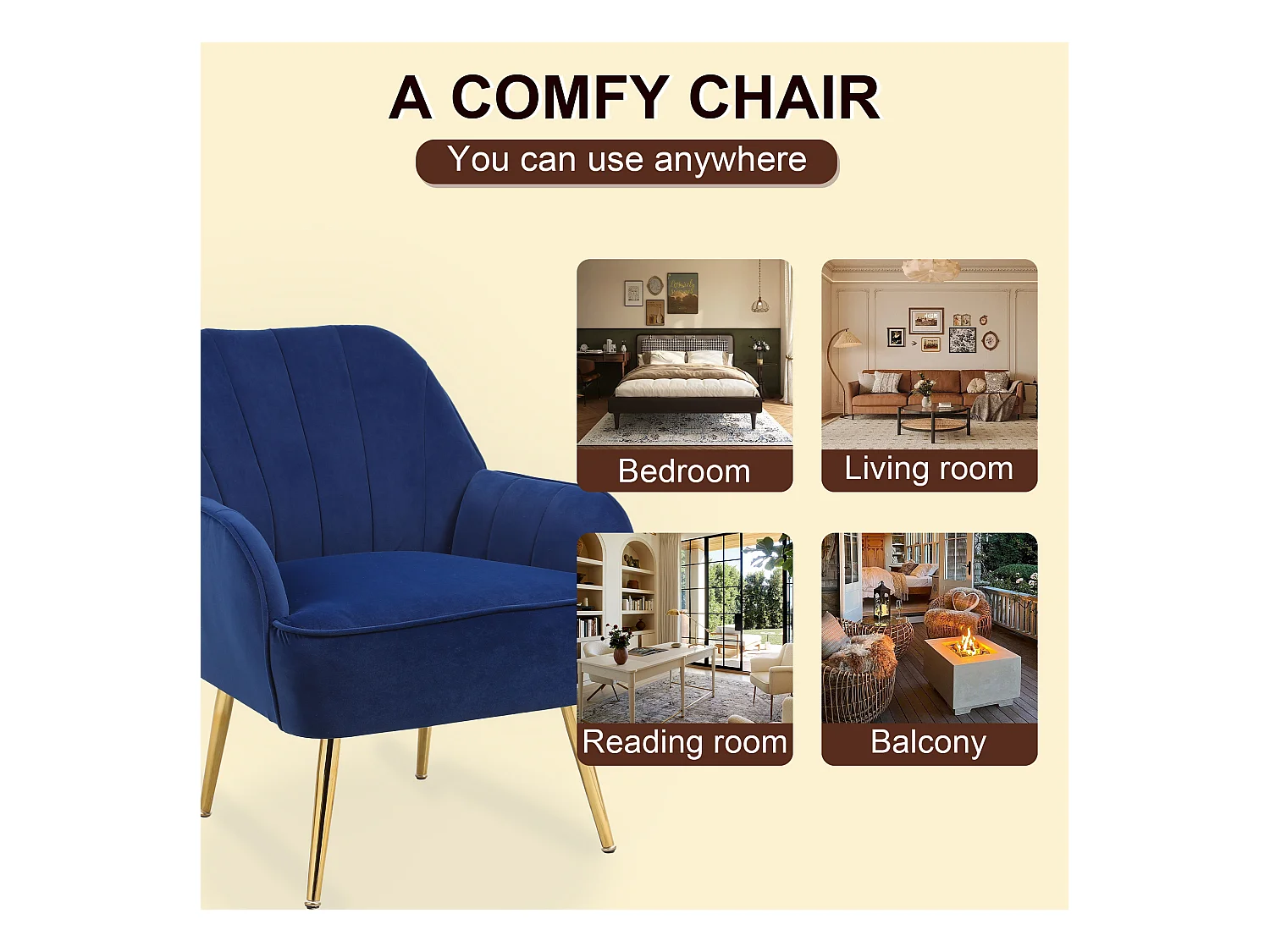 Fauteuil Lounge moderne en velours, design ergonomique, tissu en lin, gris (64x73x78 cm)