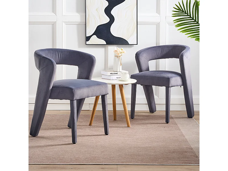 Conjunto de 2 sillones lounge, tapizados con funda de terciopelo, ergonómicos, color gris (59 x 60 x 79 cm)