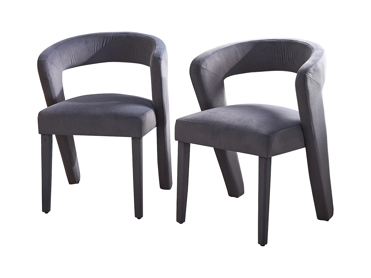 2er Set Loungesessel, Polsterstühle mit Samtbezug, Ergonomisch, Grau (59x60x79 cm)