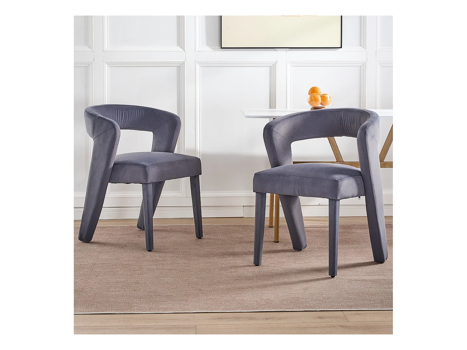 2er Set Loungesessel, Polsterstühle mit Samtbezug, Ergonomisch, Grau (59x60x79 cm)