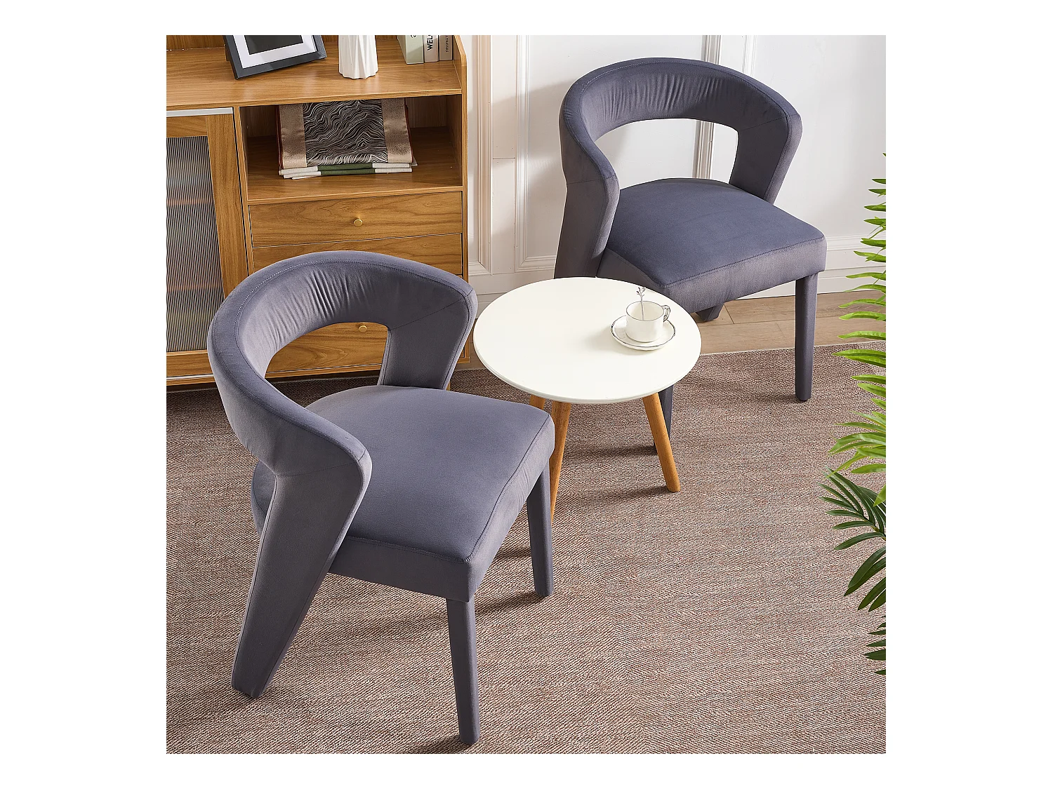 2er Set Loungesessel, Polsterstühle mit Samtbezug, Ergonomisch, Grau (59x60x79 cm)