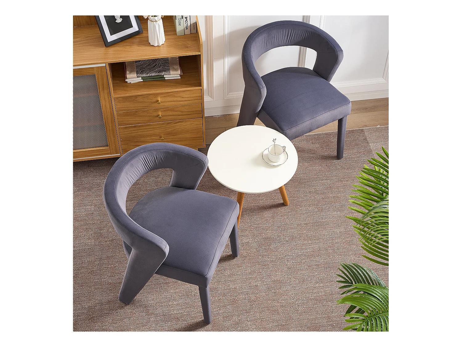 2er Set Loungesessel, Polsterstühle mit Samtbezug, Ergonomisch, Grau (59x60x79 cm)