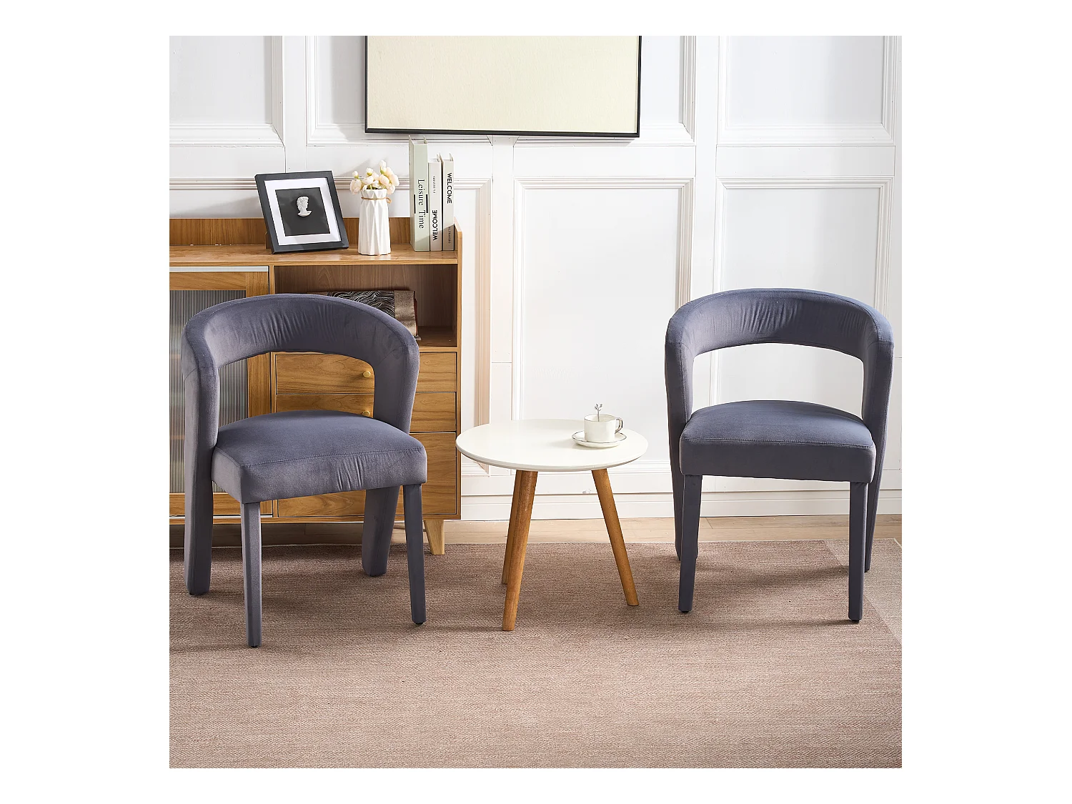 2er Set Loungesessel, Polsterstühle mit Samtbezug, Ergonomisch, Grau (59x60x79 cm)