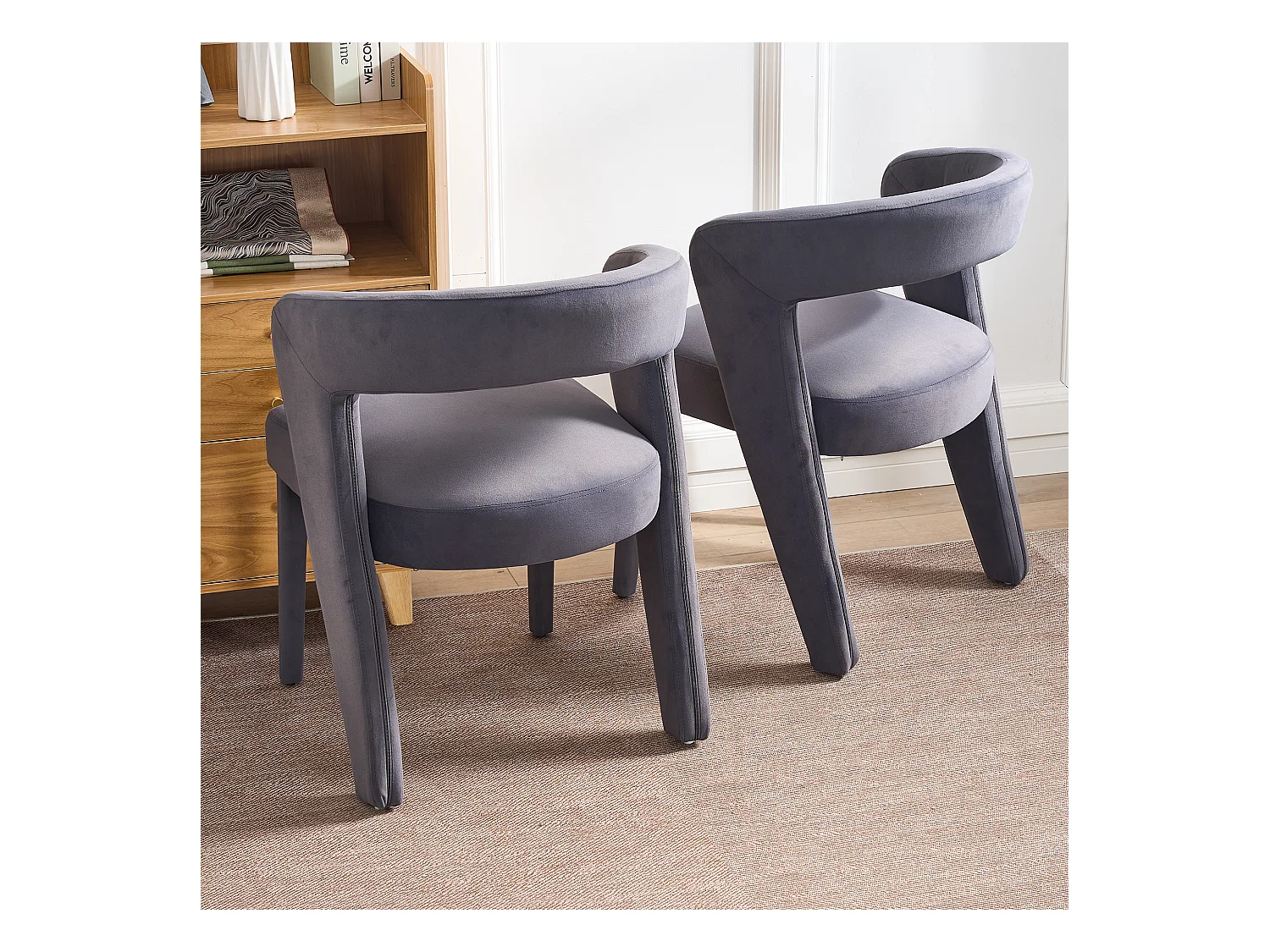 2er Set Loungesessel, Polsterstühle mit Samtbezug, Ergonomisch, Grau (59x60x79 cm)