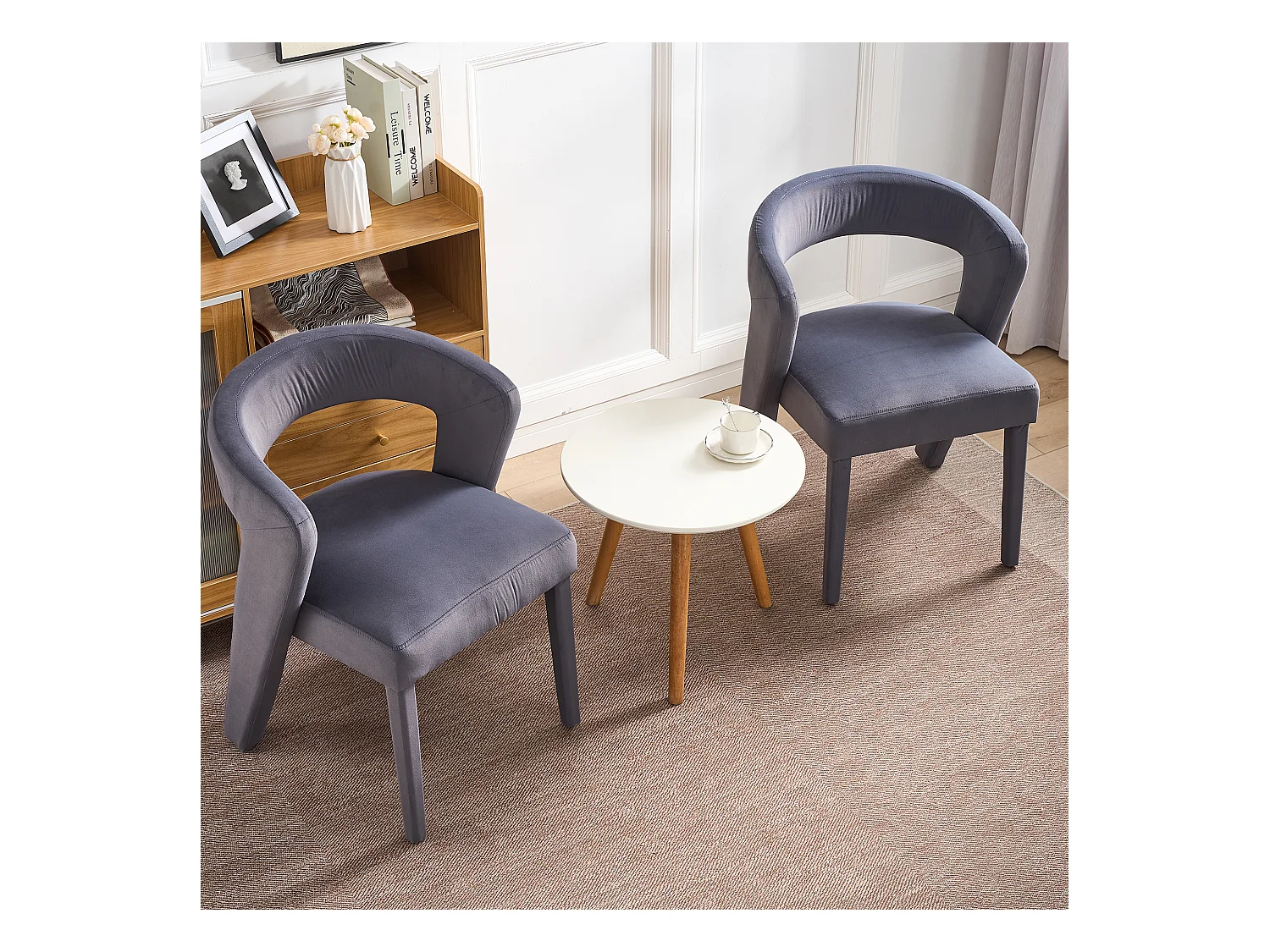 2er Set Loungesessel, Polsterstühle mit Samtbezug, Ergonomisch, Grau (59x60x79 cm)