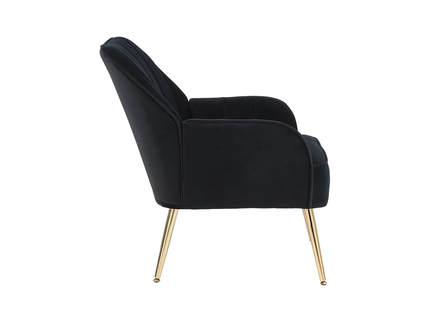 Fauteuil de détente en velours, design classique, bois et métal, noir (64x73x78 cm)