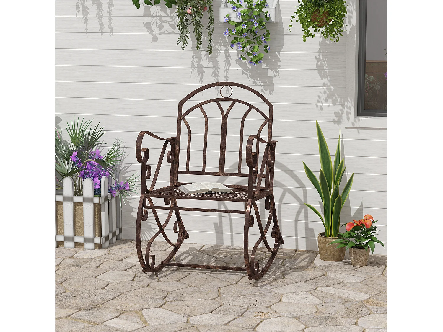 Fauteuil à bascule vintage, métal, design élégant, bronze-rouge, confort élevé, capacité 150 kg (61x79x90 cm)