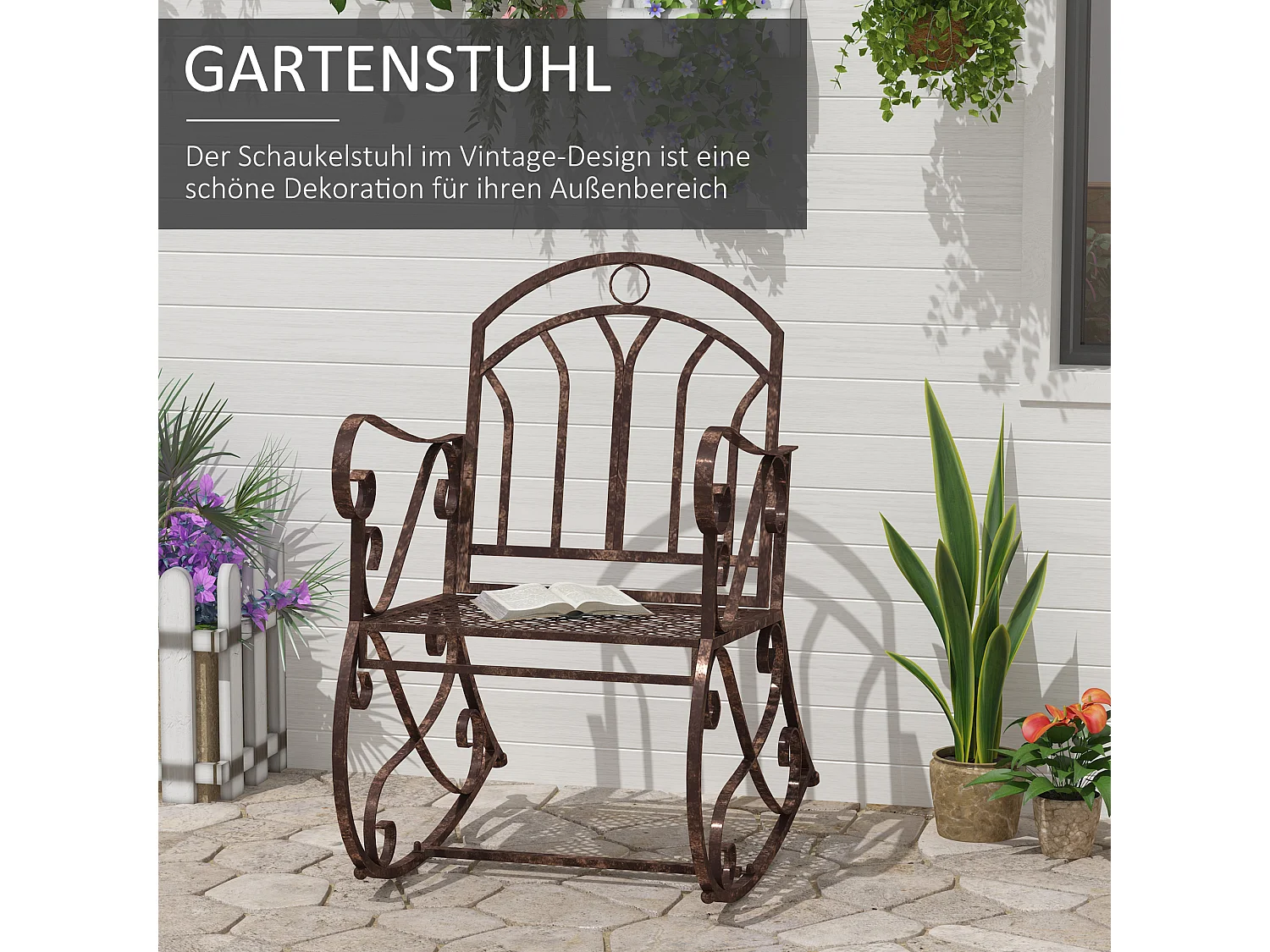 Fauteuil à bascule vintage, métal, design élégant, bronze-rouge, confort élevé, capacité 150 kg (61x79x90 cm)