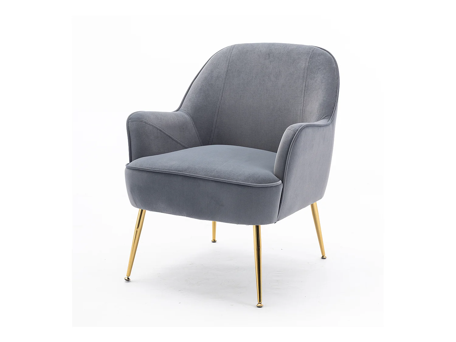 Sillón moderno de acento en terciopelo suave, con patas ajustables de metal dorado, gris (66x66x80 cm)