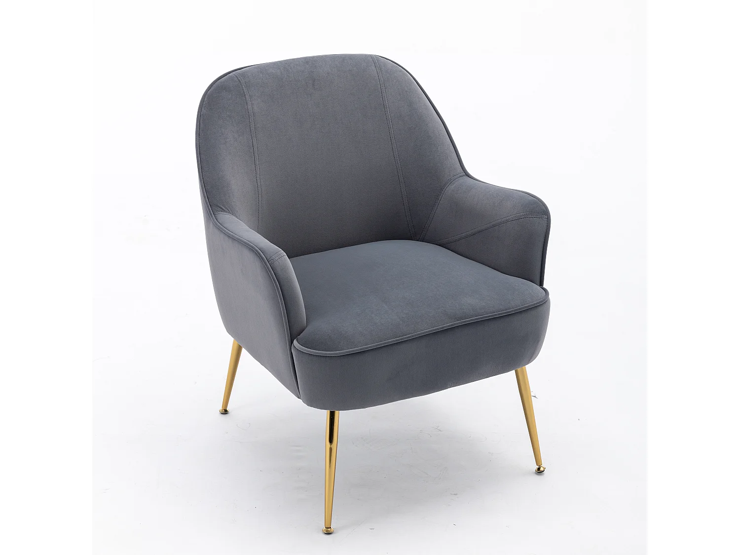 Moderne accentfauteuil in zacht fluweel, met verstelbare gouden metalen poten, grijs (66x66x80 cm)