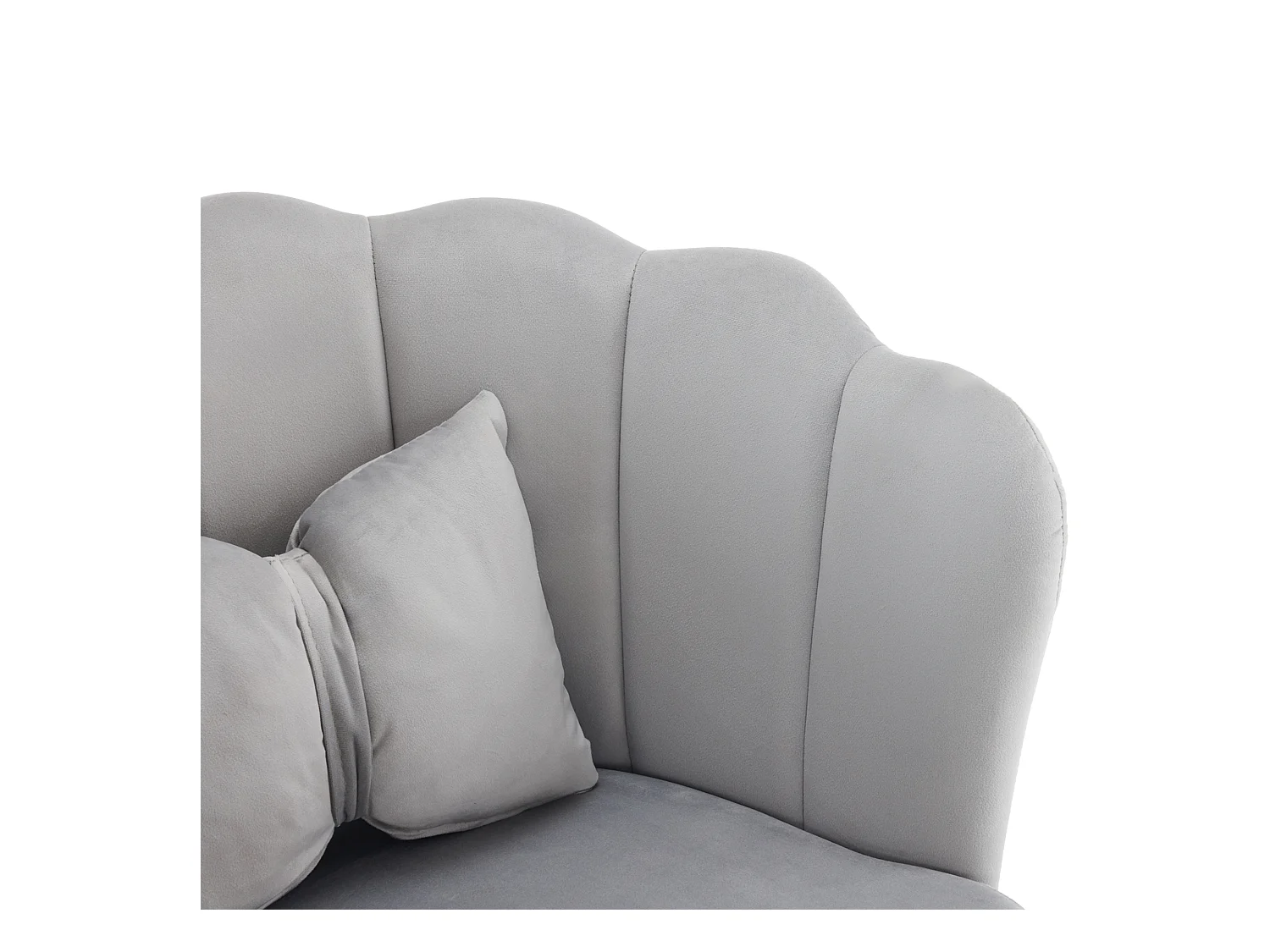 Set de 6 chaises modernes en velours, dossier en forme de pétale, coussin lombaire papillon, pieds métalliques dorés, gris (63x58x77 cm)