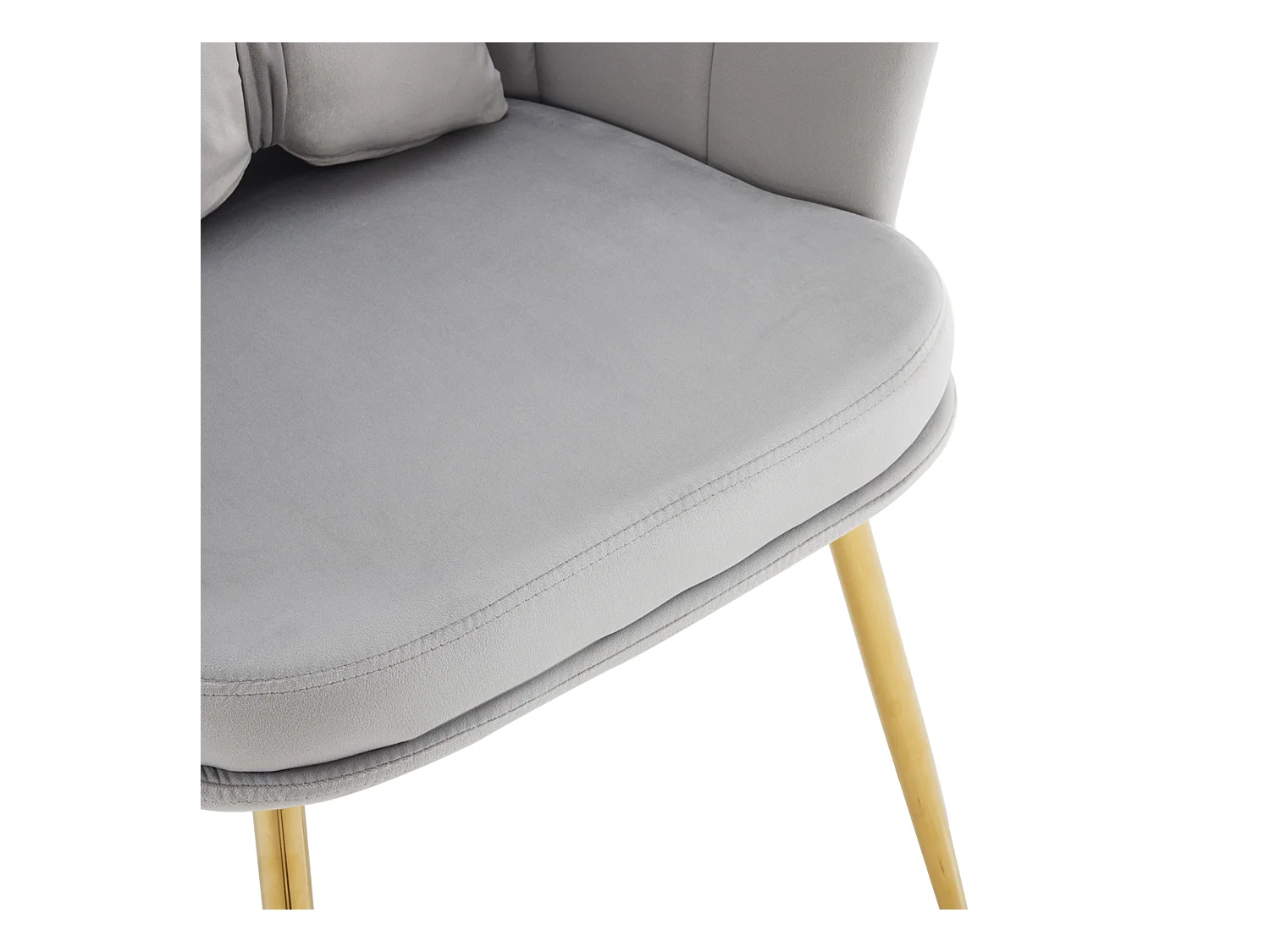 Set de 6 chaises modernes en velours, dossier en forme de pétale, coussin lombaire papillon, pieds métalliques dorés, gris (63x58x77 cm)
