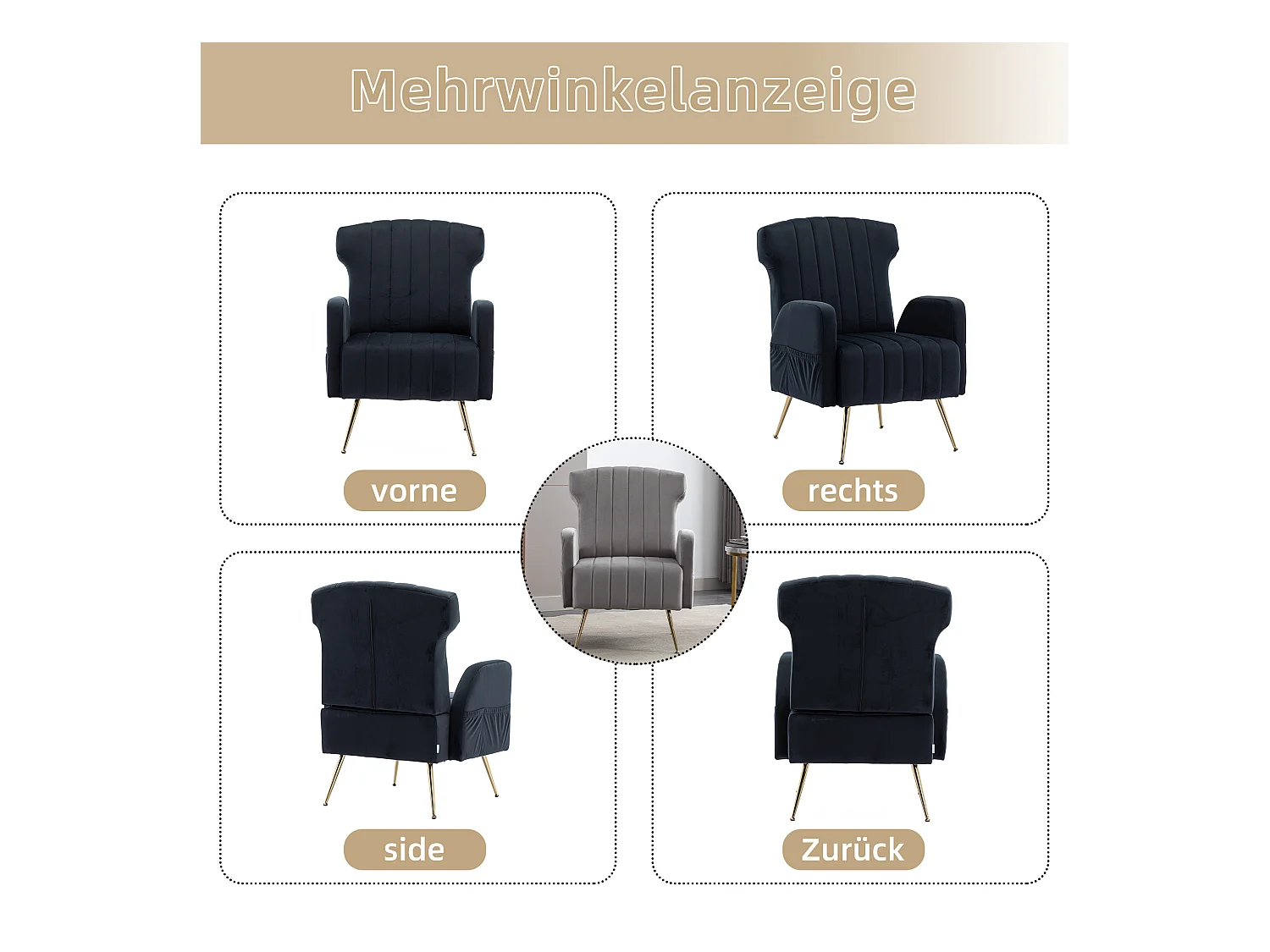 Fauteuil décoratif en velours, dossier haut, métal doré, design élégant (69x72x93 cm)