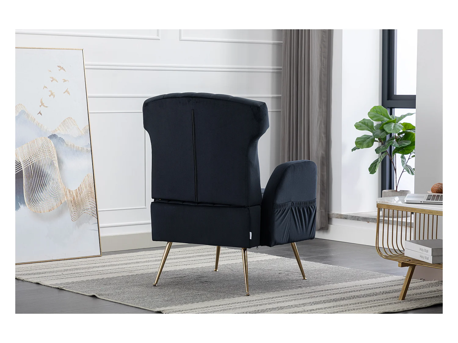Fauteuil décoratif en velours, dossier haut, métal doré, design élégant (69x72x93 cm)