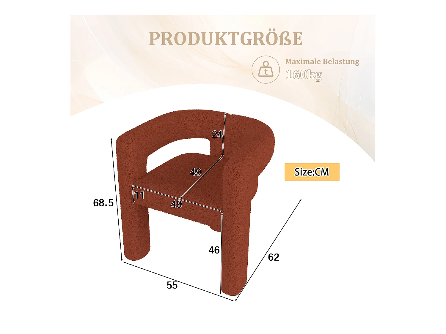 Fauteuil ergonomique en Teddy Flor premium, design unique, confort optimal, couleur marron (62.5x32.5x71 cm)