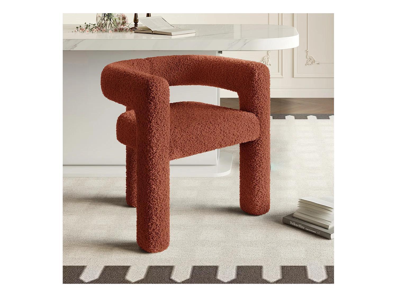 Sillón ergonómico en tejido premium Teddy Flor, diseño único, confort óptimo, color marrón (62,5x32,5x71 cm)