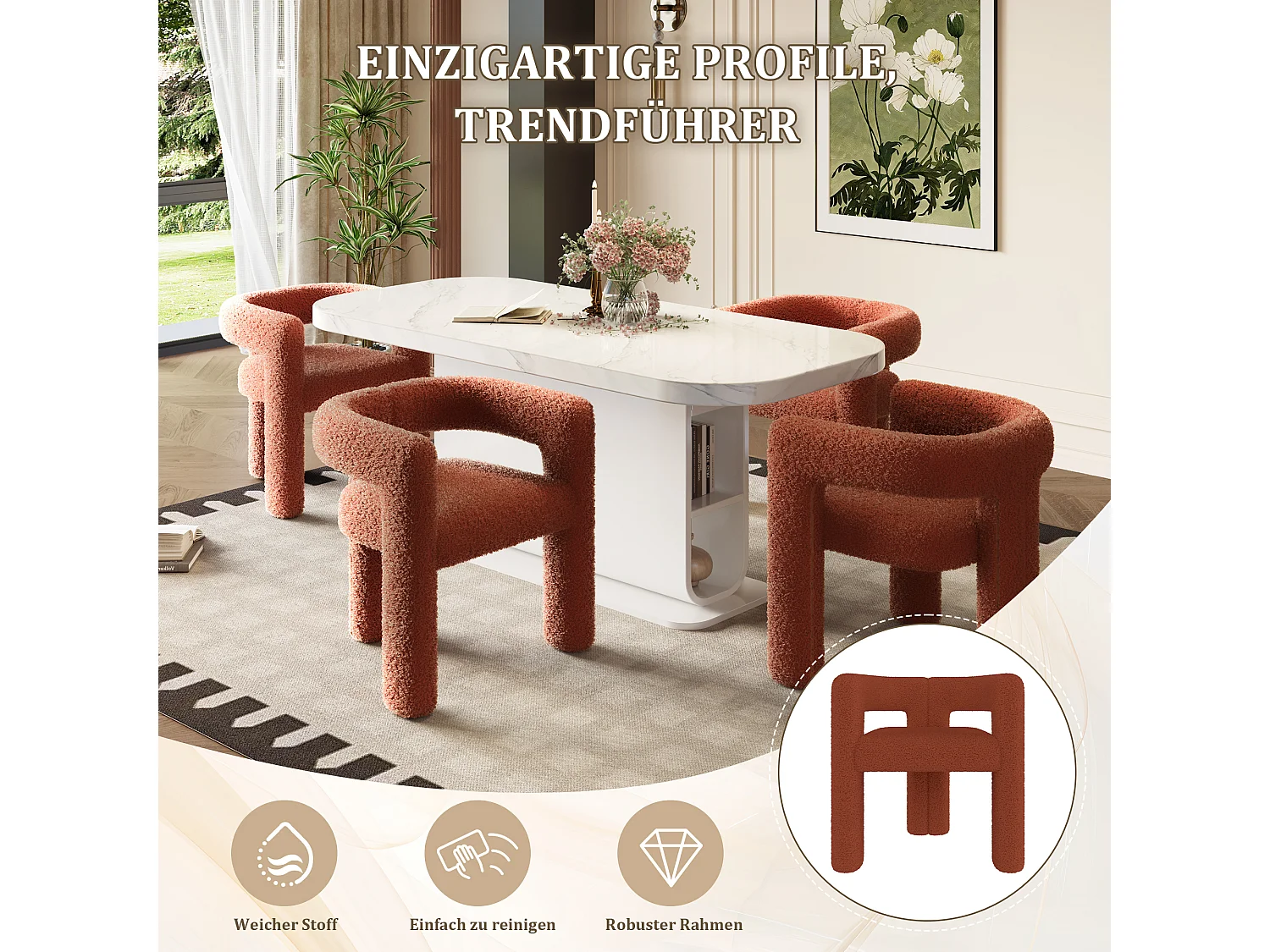 Fauteuil ergonomique en Teddy Flor premium, design unique, confort optimal, couleur marron (62.5x32.5x71 cm)