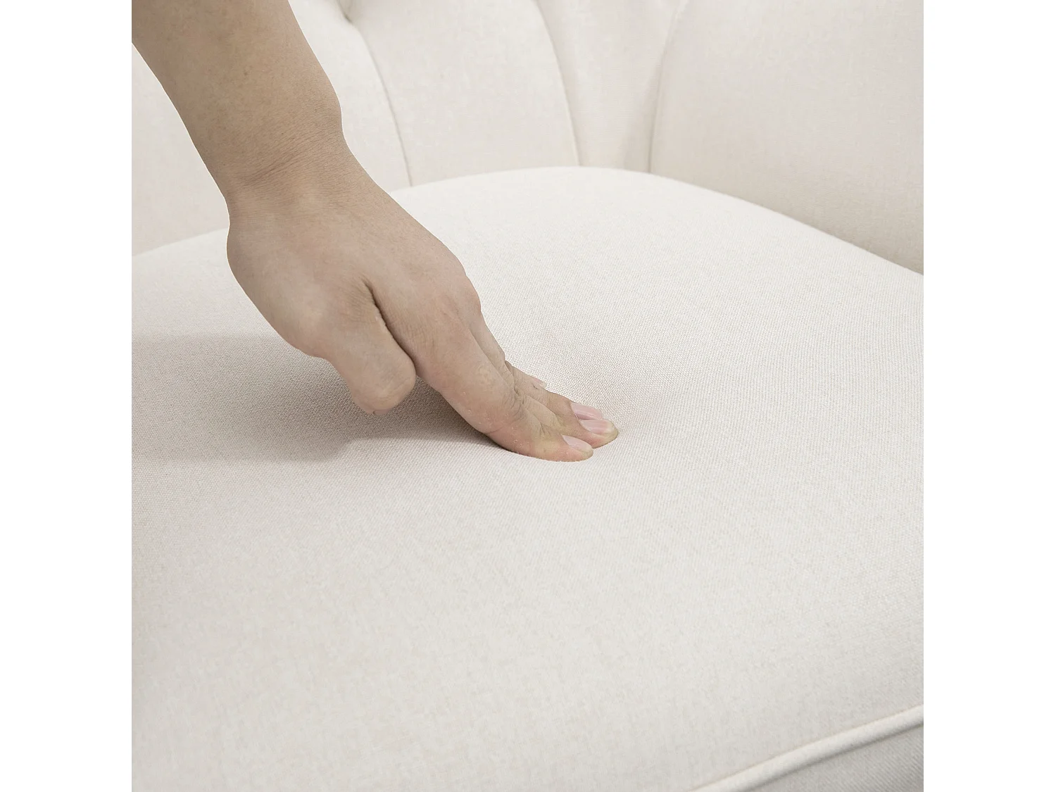 Fauteuil à bascule confortable, lin crème, bois et métal, design élégant (69x90x100cm)