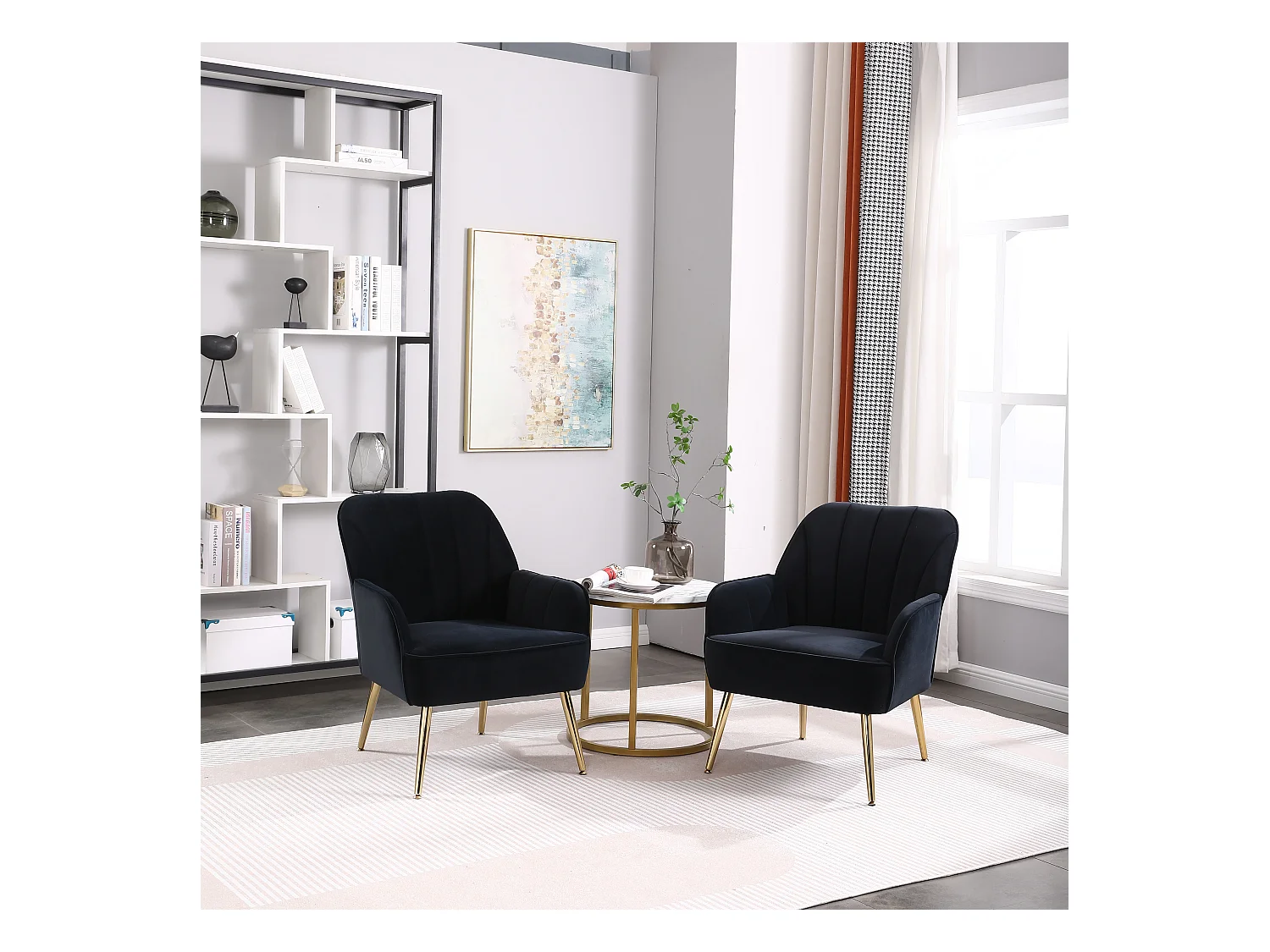 Fauteuil d'accent pivotant en tissu Teddy, base en métal noir, set de 2, gris (64x73x78 cm)