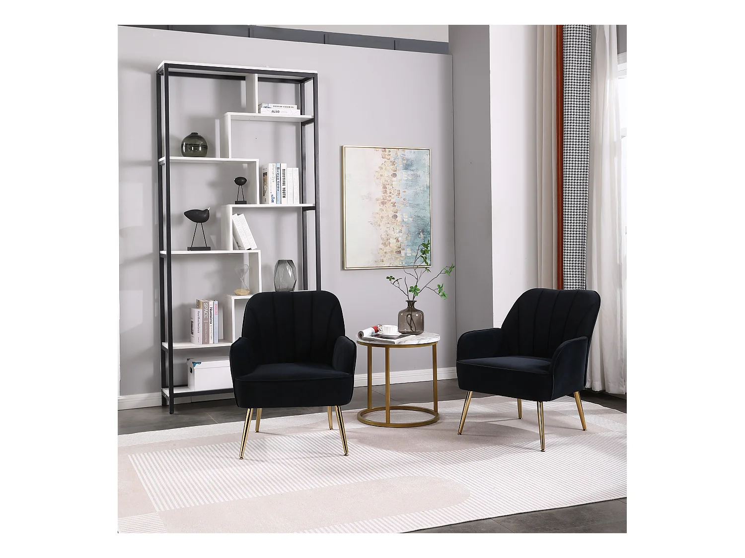 Fauteuil d'accent pivotant en tissu Teddy, base en métal noir, set de 2, gris (64x73x78 cm)