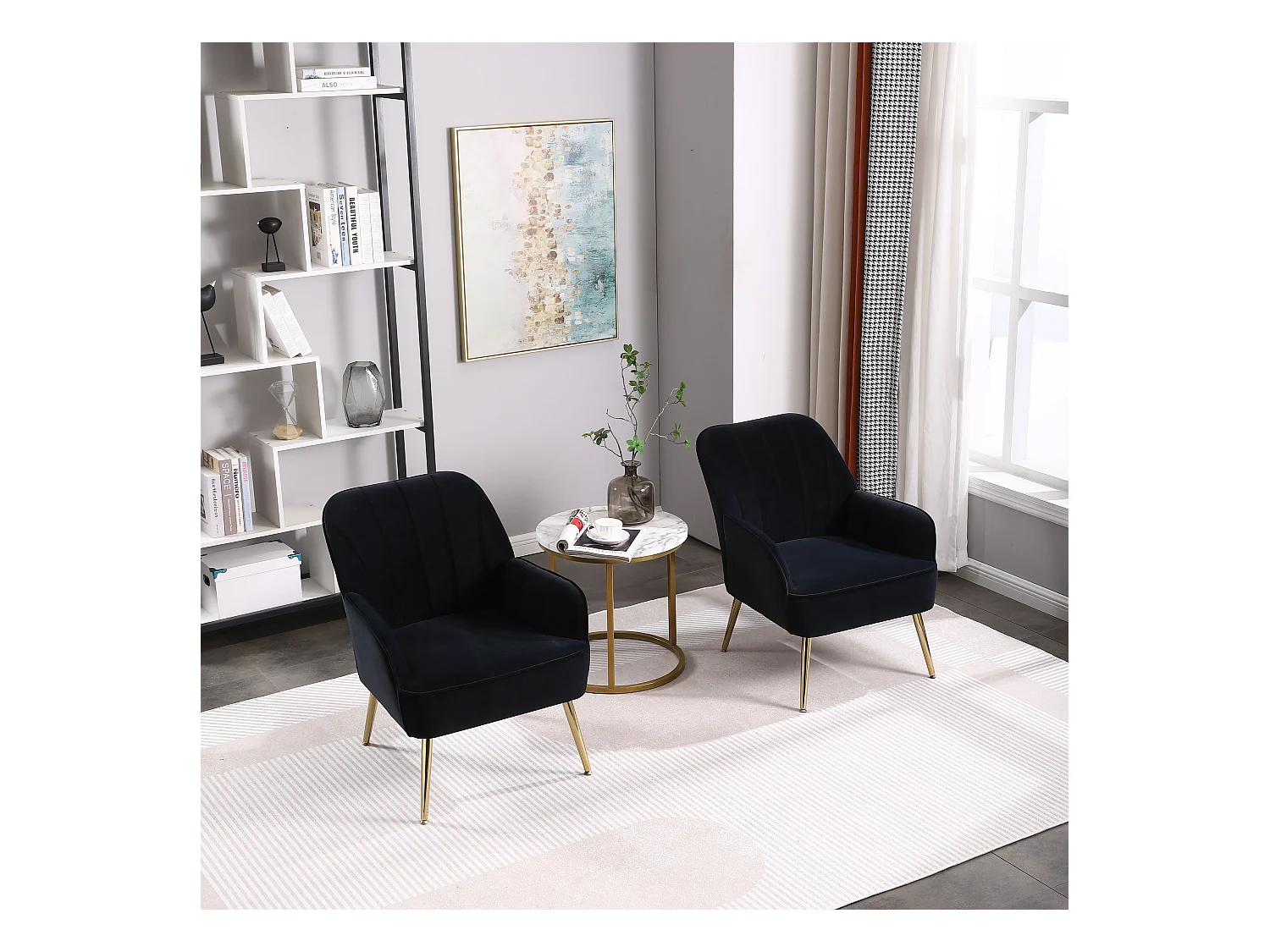 Fauteuil d'accent pivotant en tissu Teddy, base en métal noir, set de 2, gris (64x73x78 cm)