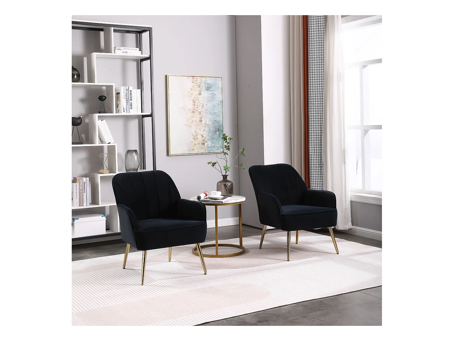 Fauteuil d'accent pivotant en tissu Teddy, base en métal noir, set de 2, gris (64x73x78 cm)