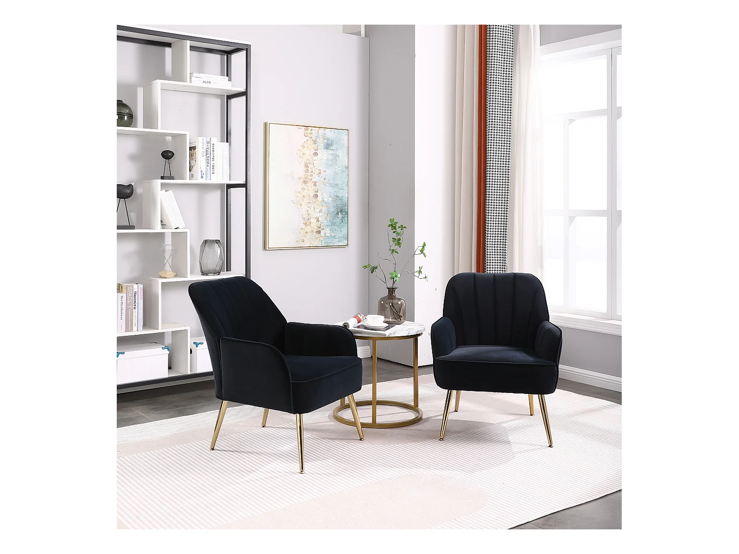 Fauteuil d'accent pivotant en tissu Teddy, base en métal noir, set de 2, gris (64x73x78 cm)