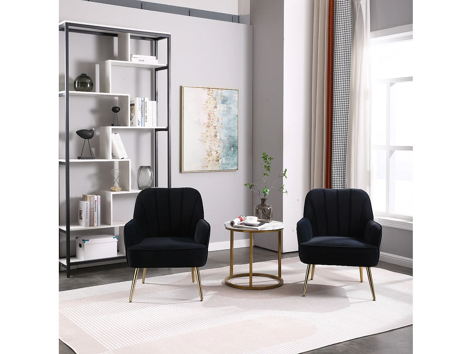 Teddy stoffen draaifauteuil, zwarte metalen voet, set van 2, grijs (64x73x78 cm)