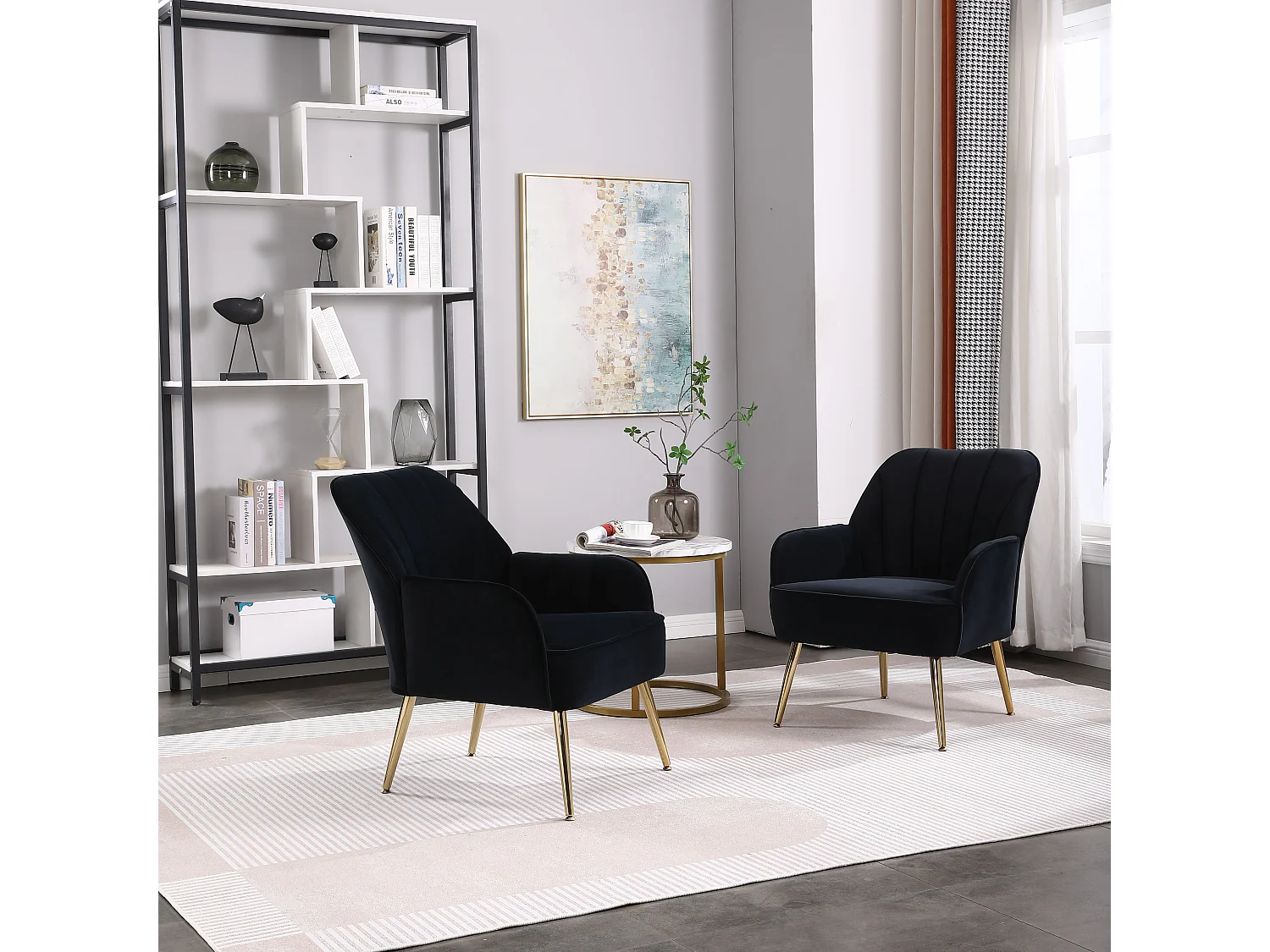 Teddy stoffen draaifauteuil, zwarte metalen voet, set van 2, grijs (64x73x78 cm)