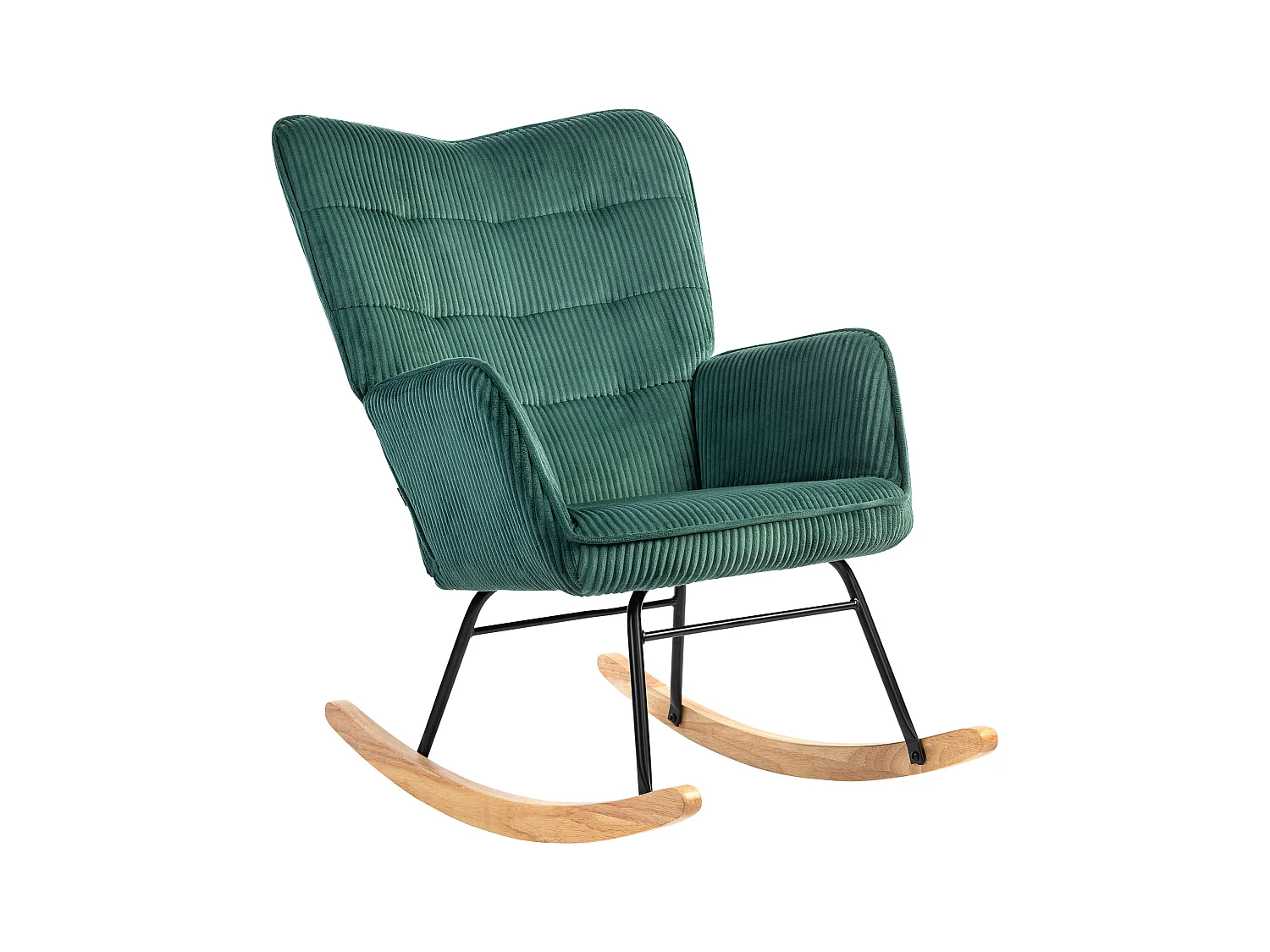 Mecedora de pana, reposabrazos, base de madera, verde oscuro (71x98x101 cm)