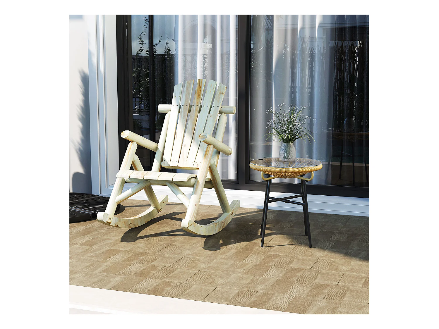 Fauteuil à bascule ergonomique en bois naturel, confortable et robuste (96x66x98cm)